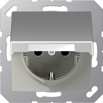 Jung AL A 1520 BFKIKL WW Schuko uttag 16 A 250 V okrossbar med skydd mot oavsiktlig beröring och gångjärnskåpa serie A aluminium
