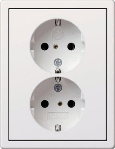 Gira 0783112 dubbel Schuko barnskydd platt strömbrytare, rent vit