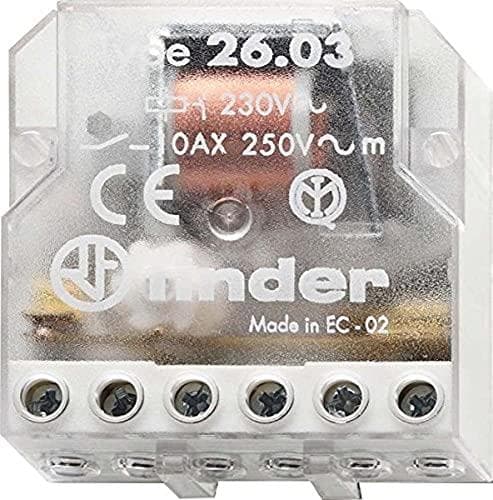 Finder 260382300000PAS impulsafbryder til installation i indbygningsboks, 230 VAC, 1 NO-kontakt / 1 NC-kontakt, 10 A