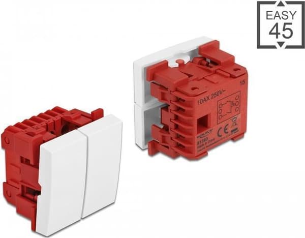 Delock - Easy 45 - trykknapkontakt - 2 vippekontakter - 10 A - vekselstrøm 250 V - hvid, RAL 9003 (81363)