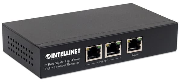 Intellinet 2-portars Gigabit High-Power PoE+ Extender Repeater - Repeater - GigE - 10Base-T, 100Base-TX, 1000Base-T - 2 portar - RJ-45 / 2 x RJ-45 - u