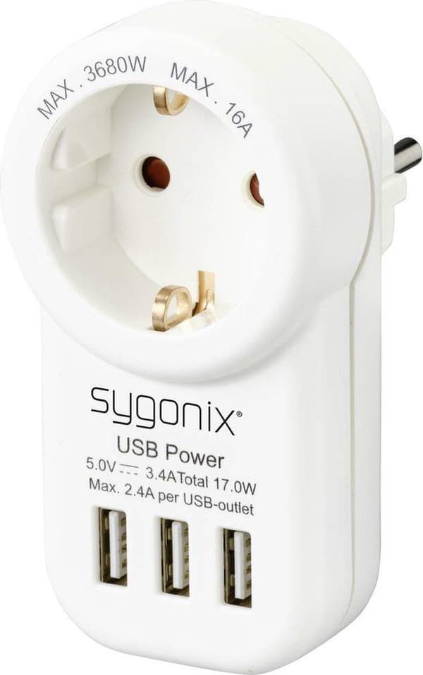 Sygonix SY-4755856 Vægstik Med USB Hvid