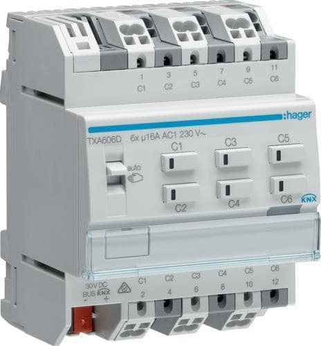 Hager TXA606D lukker/persienneaktuator DIN-skinnemontering 6 kanaler (TXA606D)