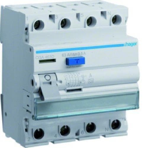 Hager FI afbryder 4-polet. 63A/500mA 6kA CGA463D (CGA463D)