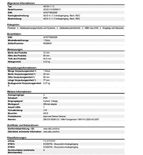 ABB STOTZ-KONTAKT analog indgang AE/S 4.1.1.3 4-fold REG (2CDG110190R0011)