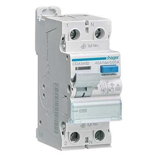 HAGER CDA540D RCCB 2P 10kA 40A 30mA Type A (CDA540D)