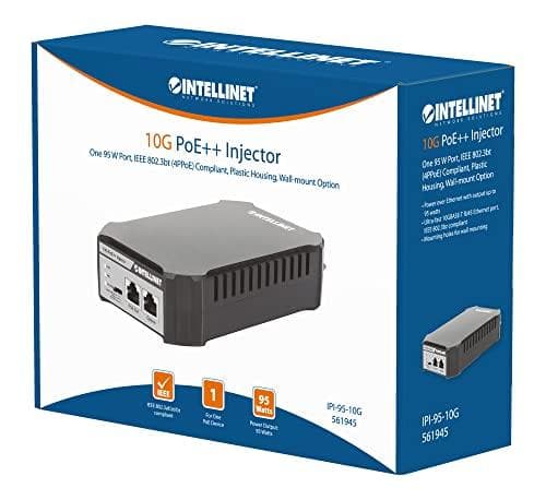 INTELLINET 10G PoE++ Injector One 95 Watt Port, IEEE 802.3bt kompatibel (4PPoE), plasthölje, valfritt väggfäste (561945)
