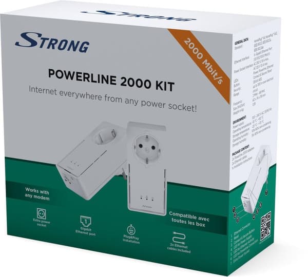 Vahva Powerline 2000 KIT 2000Mbps Sisäänrakennettu Ethernet-portti Valkoinen 2 kpl (POWERL2000DUOEU)