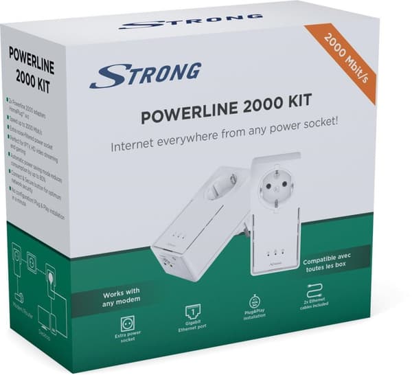 Vahva Powerline 2000 KIT 2000Mbps Sisäänrakennettu Ethernet-portti Valkoinen 2 kpl (POWERL2000DUOEU)