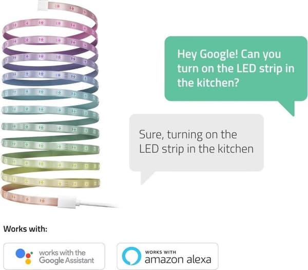 Hombli Smart LED Strip RGB – 5 metriä – valkoinen ja värillinen valo – RGB – Ohjaus sovelluksella tai äänellä – WiFi