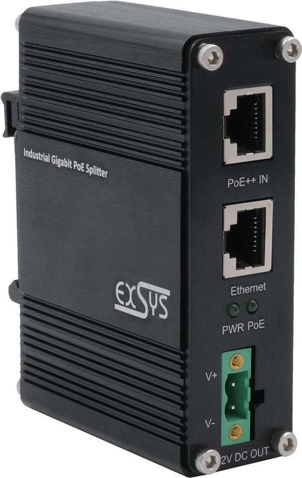 Industriel Ethernet PoE++ Splitter 802.3at, 12VDC/36W,10/100/1000Mbps (EX-60326)