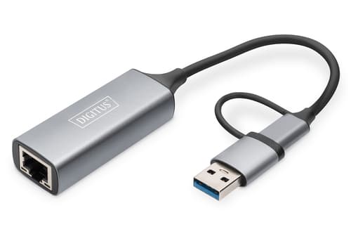 Digitus USB Type-C Gigabit Ethernet Adapter 2.5G, USB-C + USB A (USB3.1/3.0) | DN-3028 | USB3.0/USB C 3.1 to 2.5G Ethernet Adapter