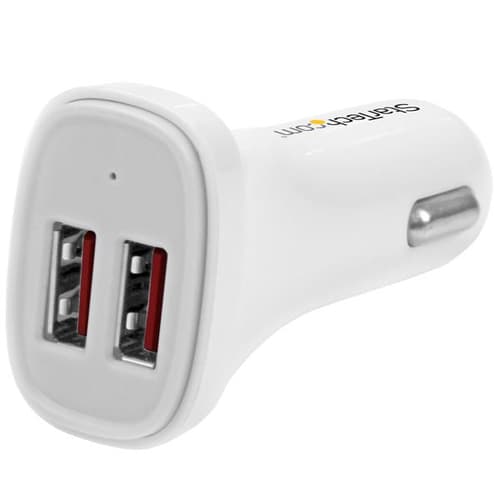 WHITE DUAL USB CAR CHARGER Hvid