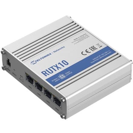 Industrial Router | RUTX10 | 802.11ac | 867 Mbit/s | 10/100/1000 Mbit/s | Ethernet LAN (RJ-45) ports 4 | Mesh Support No | MU-MiMO No | No mobile broa