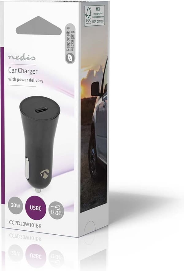 Nedis-autolaturi 20 W 1,67 2,22 3,0 A - Lähtöjen määrä: 1, Portin tyyppi: USB-C™, Automaattinen jännite