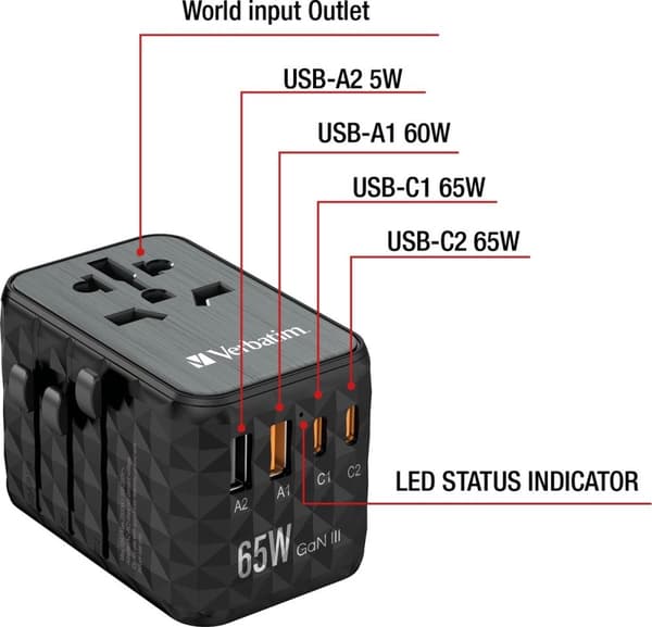 Verbatim UTA-05 GaN III universal rejseadapter