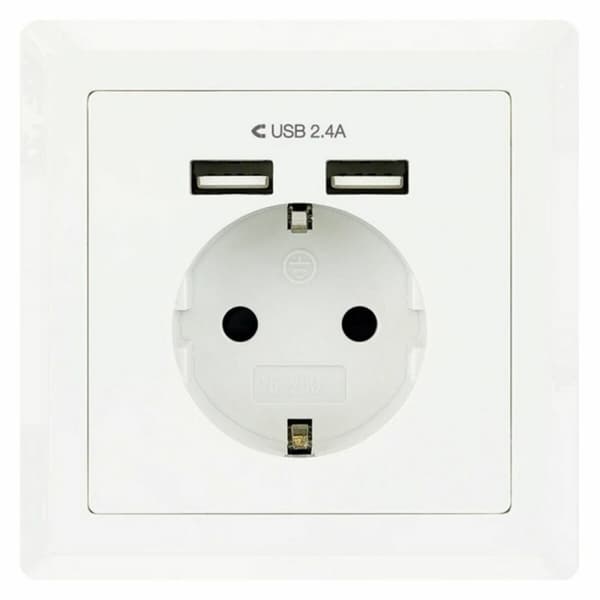 Vægstik med 2 USB-porte TooQ 10.35.0010 5V/2.4A Hvid 2,4 A Hvid