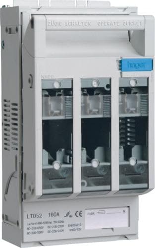 Hager NH00 isolator LT052 3x160A DIN-skinne M8 (LT052)
