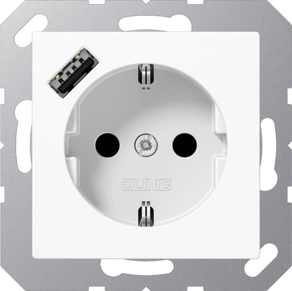 JUNG SCHUKO stikkontakt med USB - AS/A-serien - A1520-18AWW - Flush mount - Alpine hvid