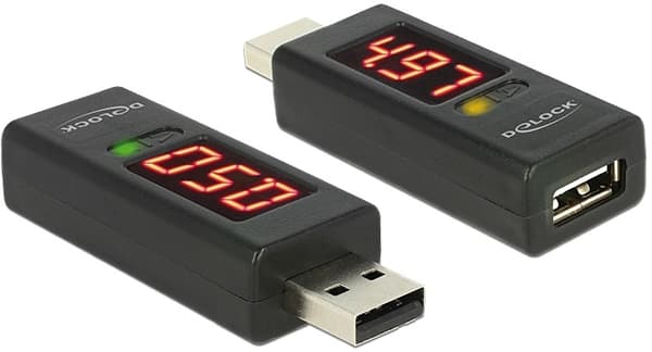 DeLOCK adapter - Ampere- og voltmåler til USB-enheder, Type A han - T Sort