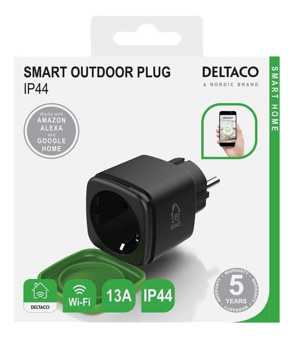 DELTACO SMART HOME IP44 certificeret udendørs stik.