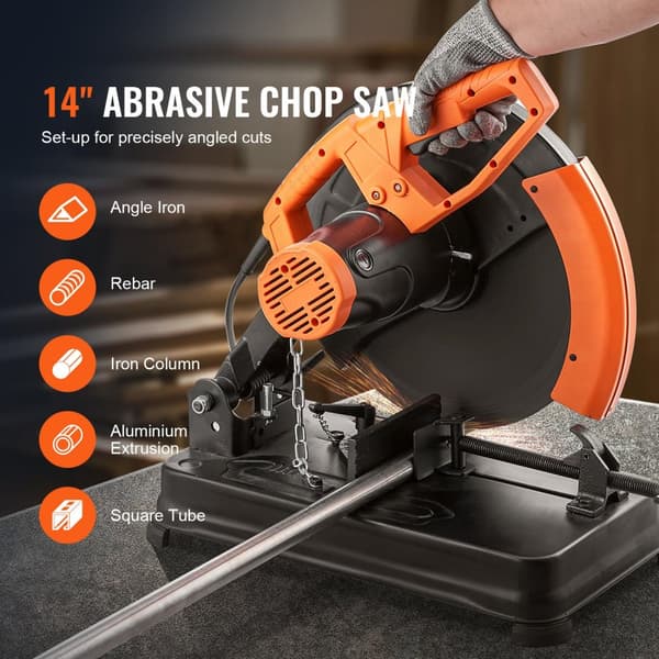 Abrasiv Chop Saw, 2300W Effekt, 14" Klinge Diameter, Justerbar 0-45° Vinkel
