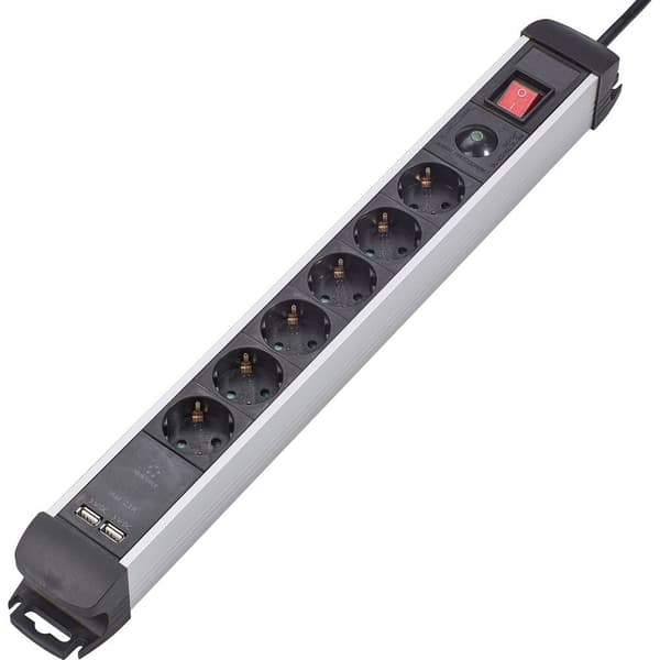 Renkforce 815A-CMB-SUSB Förgreningsdosa med brytare 6x Svart, Silver Skyddskontakt 1 st