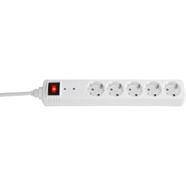 Basetech BT-1732743 Grenuttag med överspänningsskydd 5x Vit Skyddskontakt 1 st