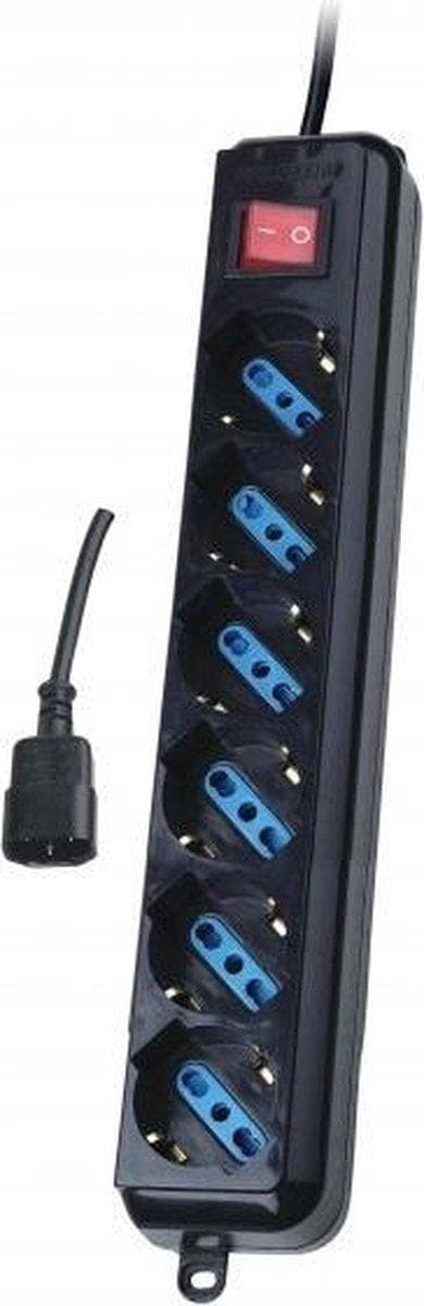 Techly strømskinne 6 stikkontakter sort med VDE-stik IUPS-PCP-6V