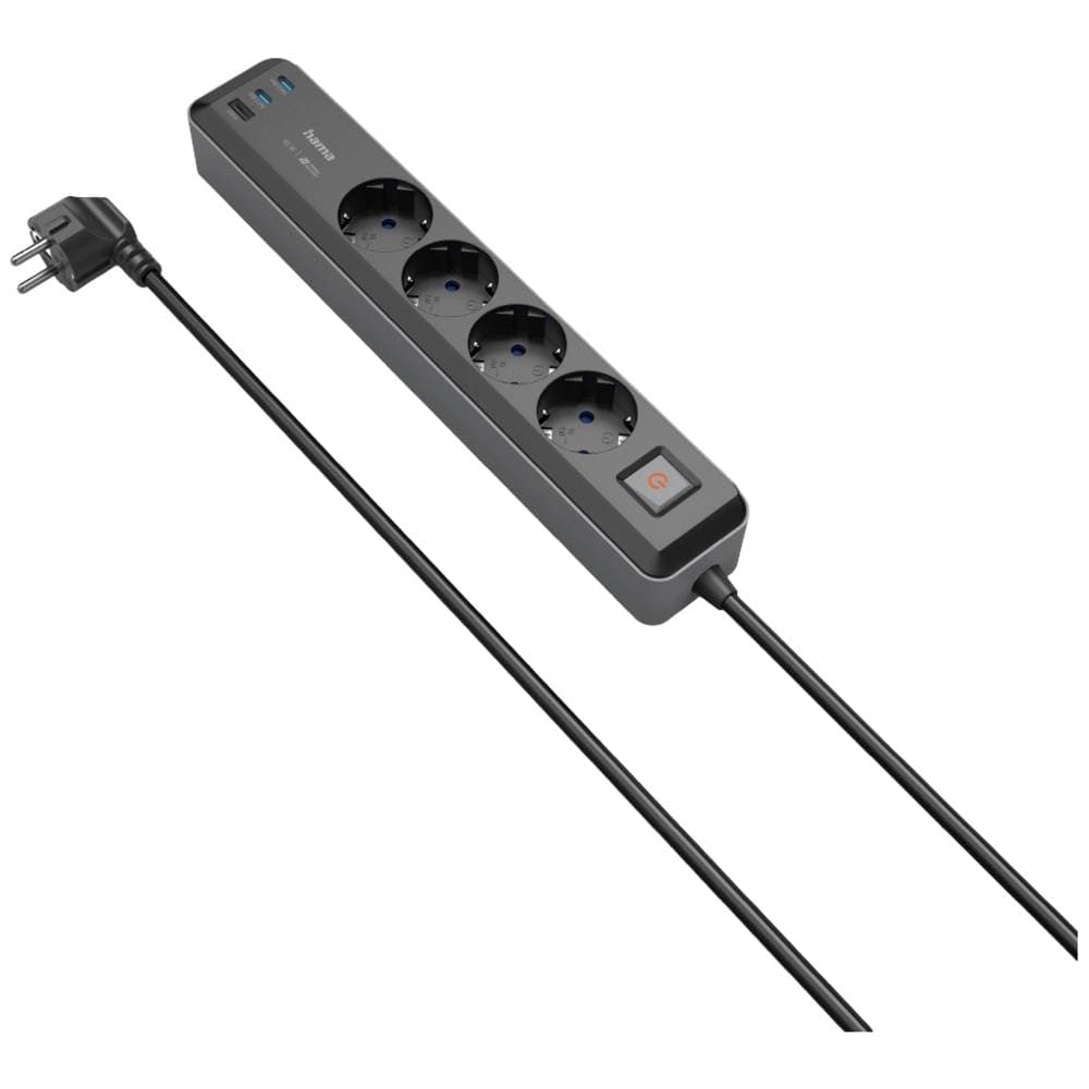 Hama 00223189 Förgreningsdosa med brytare Grå-svart Skyddskontakt