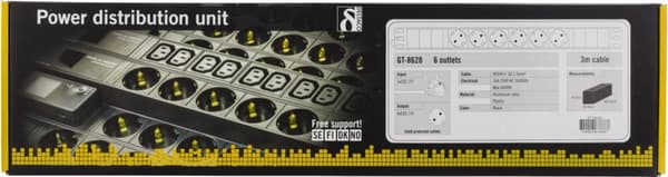DELTACO strømskinne med <b>6xCEE 7/4 udtag</b>, 1xCEE 7/7 tilslutning