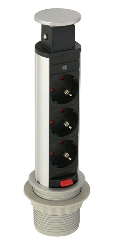 SmartLine PopUp stikdåse, 3xCEE 7/4, 1,5m kabel, sort/sølv