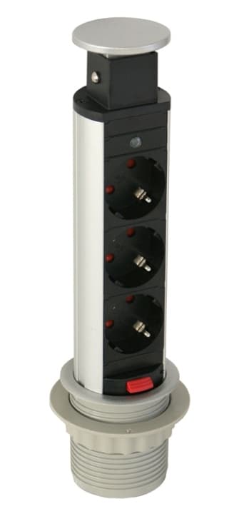 SmartLine PopUp stikdåse, 3xCEE 7/4, 1,5m kabel, sort/sølv Sort, Sølv