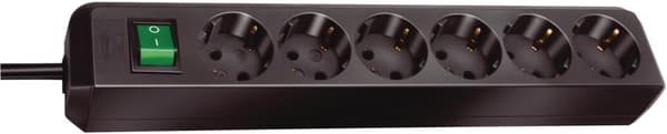 Extension socket Eco-Line 6-Vei 3.00 m Sort - Beskyttende Kontakt
