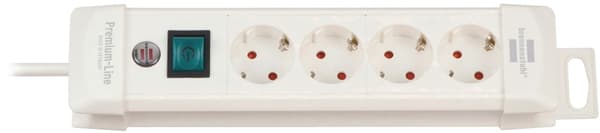 brennenstuhl Premium-Line, 4-vejs stikdåse (stikdåse med afbryder og 1,8 m kabel - 45° vinkel på de beskyttende kontaktstik, Made in Germany) hvid TYP
