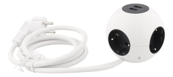 DELTACO Power globe, 2xUSB-A 2.1A, 4xCEE 7/4, 1xCEE 7/7, white