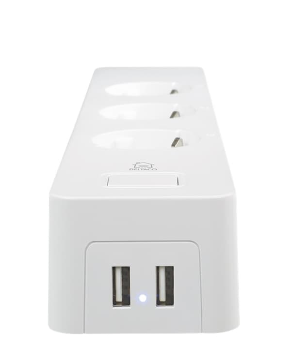 DELTACO SMART HOME grenuttag, WiFi, 3xCEE 7/3, 2xUSB-A, 1,5m, vit