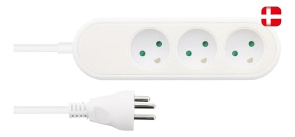 NORDIC QUALITY Dansk strømuttak med 3 jordede stikkontakter, PVC-kabel (3x1,5 mm²)