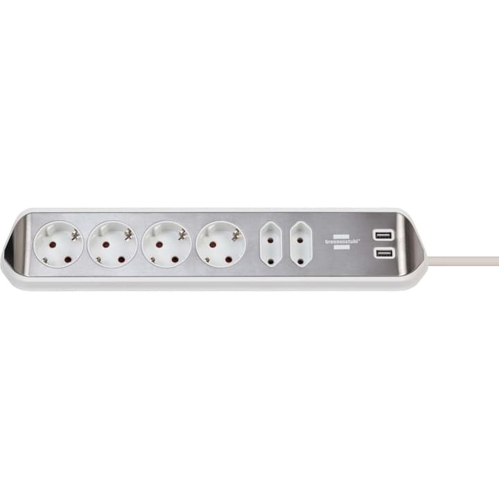 Estilo 6-vägs hörnuttagslist med högkvalitativ rostfri yta för kök och kontor (skrivbordsuttag med 4x skyddskontaktuttag, 2x Euro-uttag, inkl. USB-lad