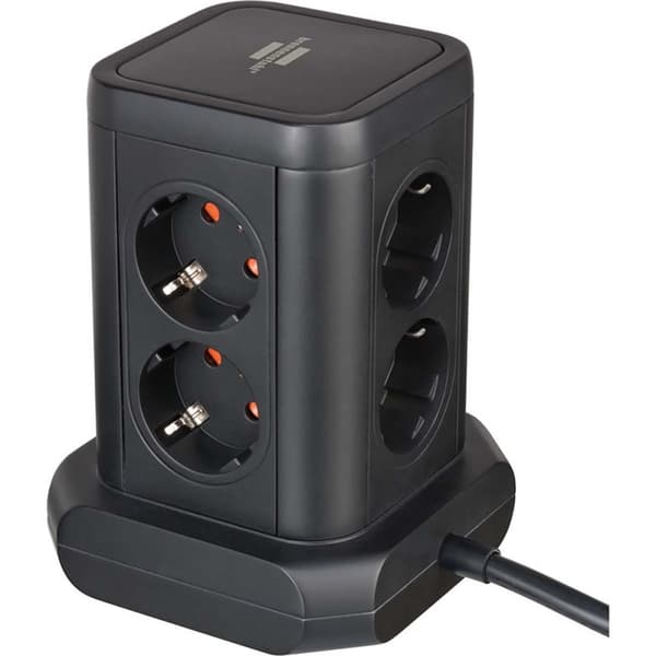brennenstuhl 8-vejs stikkontakttårn i 45° arrangement (4x USB, med 2 kabler, to-polet kontakt) TYPE F