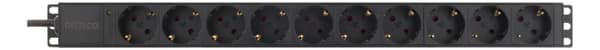DELTACO strømskinne med <b>10xCEE 7/4 udtag</b> 7/7, 0,501m 1U,3m sor