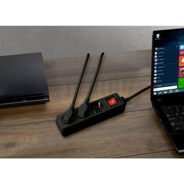 Sygonix SY-4890984 Förgreningsdosa med brytare Svart Skyddskontakt 1 st