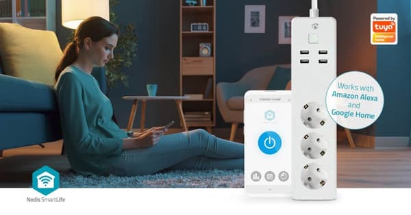 Nedis SmartLife Jatkojohto | Wi-Fi | 3x Maadoitettu virtaliitin (CEE 7/3) / 4 x USB | 16 A | 3680 W | 1.80 m | -10 - 40 °C | Android™ / IOS | Valkoine