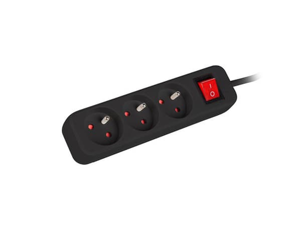 Listwa zasilająca 1.5m, czarna, 3 gniazda, z wyłącznikiem, kabel wykonany z pełnej miedzi