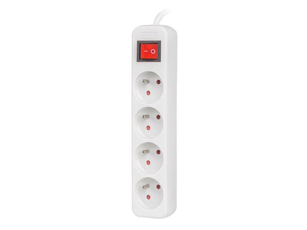 Listwa zasilająca 1,5m, biała, 4 gniazda, z wyłącznikiem, kabel wykonany z pełnej miedzi