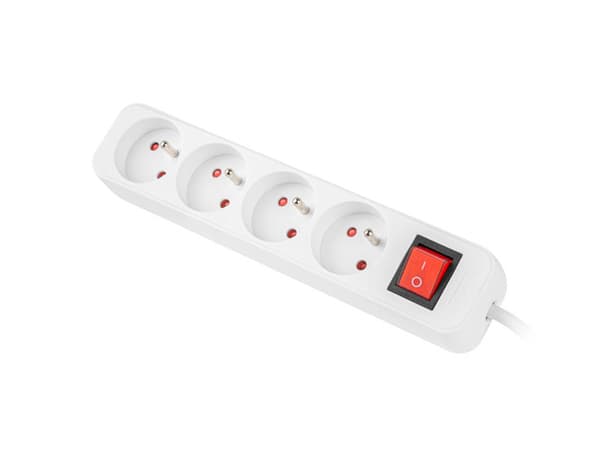 Listwa zasilająca 1,5m, biała, 4 gniazda, z wyłącznikiem, kabel wykonany z pełnej miedzi