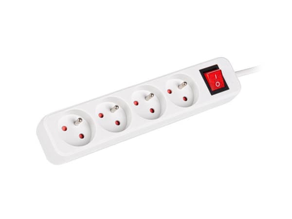 Listwa zasilająca 1,5m, biała, 4 gniazda, z wyłącznikiem, kabel wykonany z pełnej miedzi