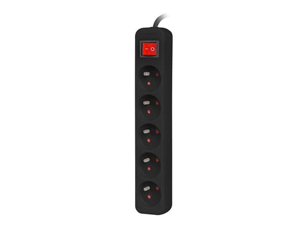 Listwa zasilająca 1,5m, czarna, 5 gniazd, z wyłącznikiem, kabel wykonany z pełnej miedzi