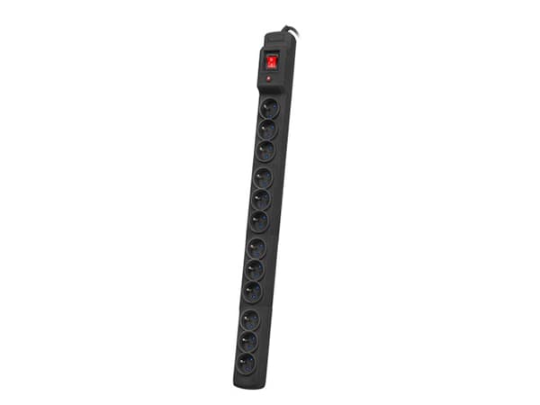Listwa przeciwprzepięciowa M12/16A Rack 19'' 1.5m czarna   (12 gniazd)