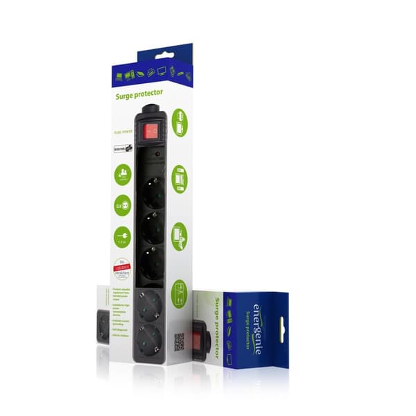 EnerGenie SPG5-C-15 ylijännitesuoja musta 5 AC pistorasia(t) 250 V 4,5 m